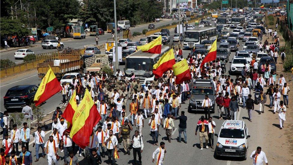 The activists were demanding that billboards feature Kannada prominently