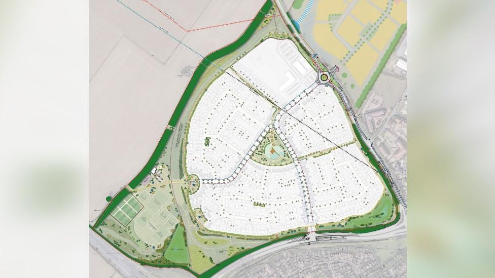 A birds eye view artist impression of a housing development