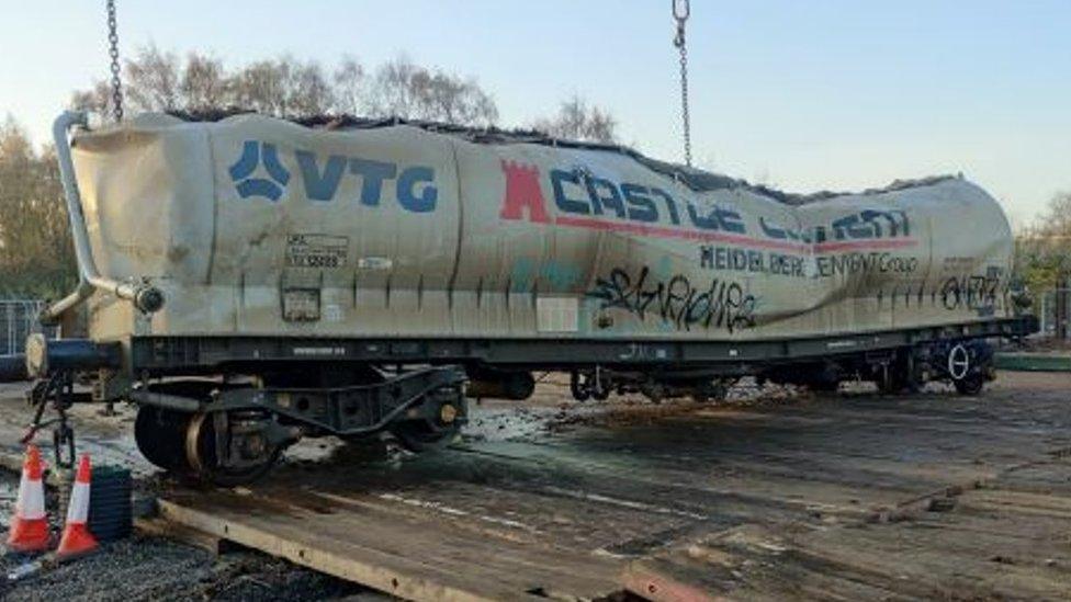 A tank wagon looking all crumpled