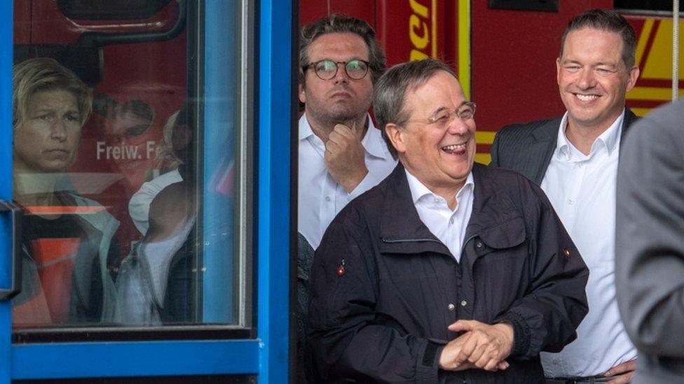 CDU leader and North Rhine-Westphalia State Premier Armin Laschet laughs on a visit to Erftstadt on 17 July