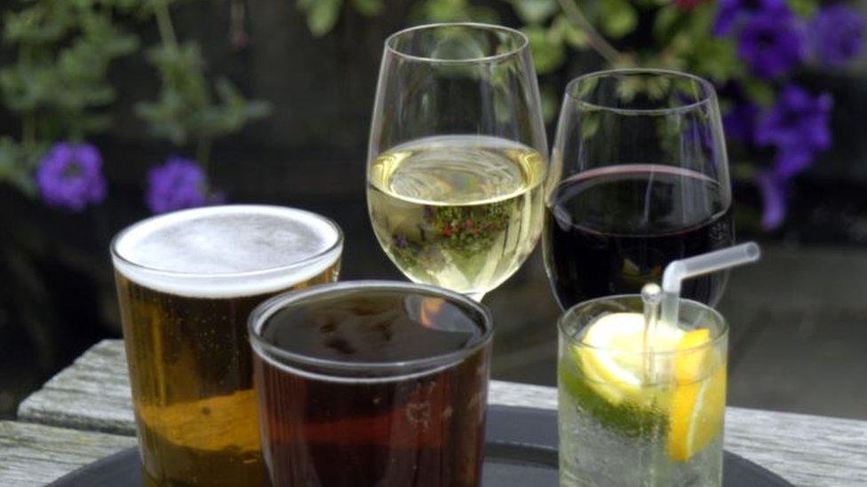 Drinks on a tray at a pub