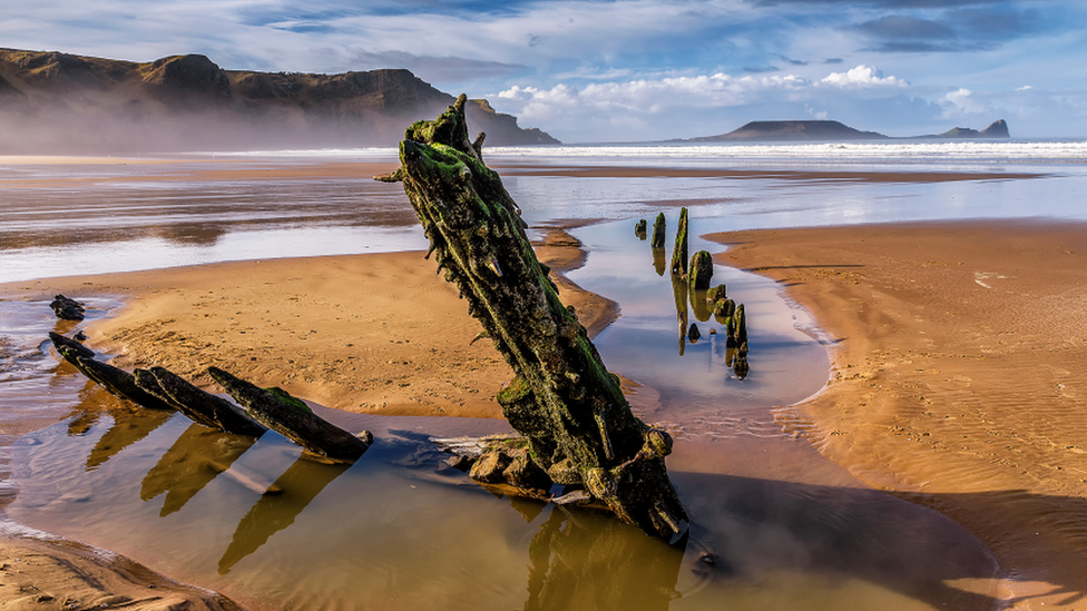 Helvetia shipwreck at Rhossili Bay on Gower