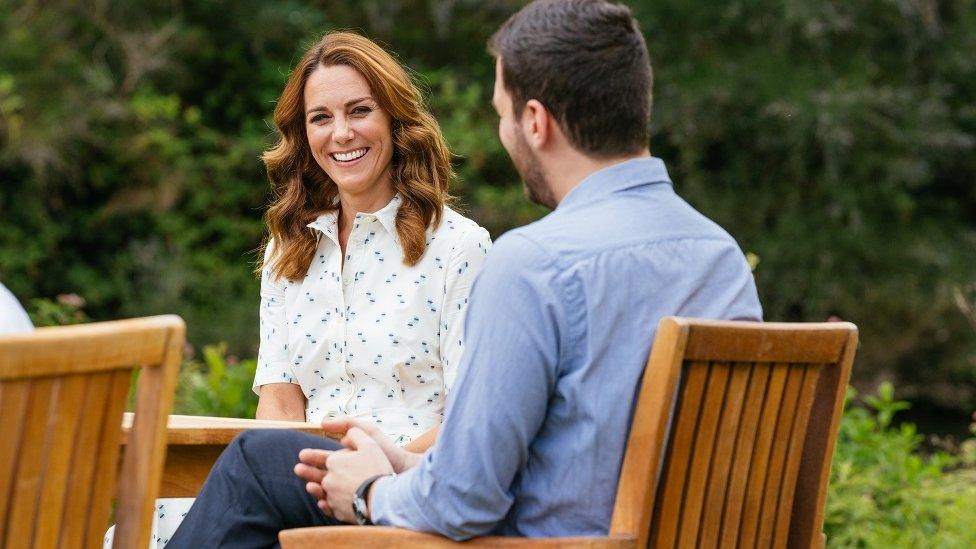 The Duke and Duchess speak to four representatives from organisations which will benefit from the fund, including two emergency responders and two mental health counsellors, earlier this the week on the Sandringham Estate.