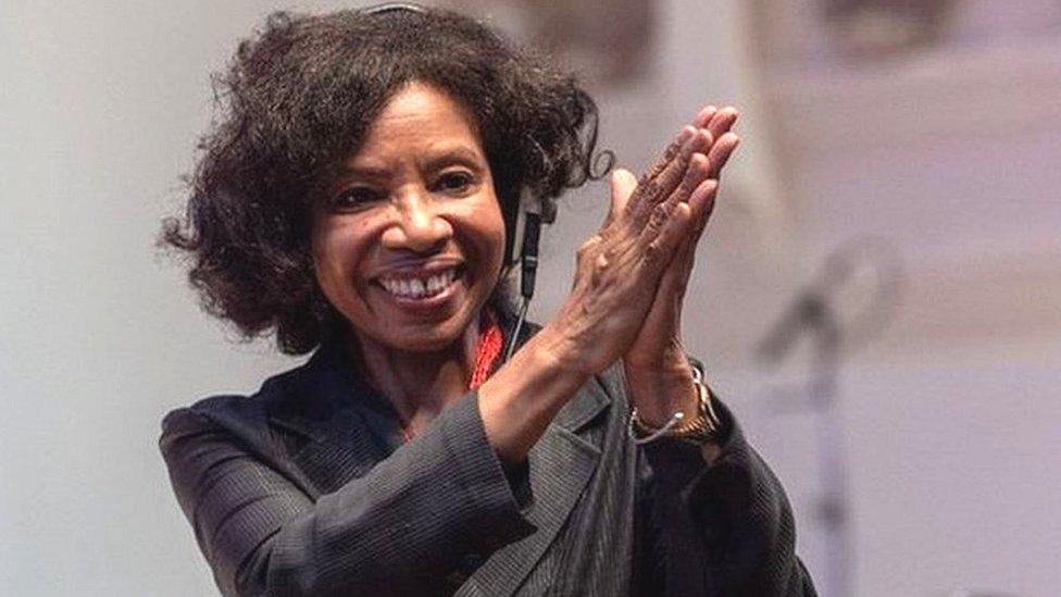 Shirley Thompson conducting during the recording of the anthem for the Women's Euros