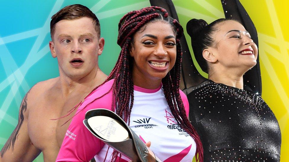 stills of adam peaty, kadeena cox and claudia frangapane against a colourful background