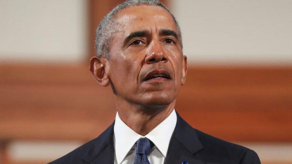 President Barack Obama speaks during the funeral of late Representative and Civil Rights leader John Lewis in 2018