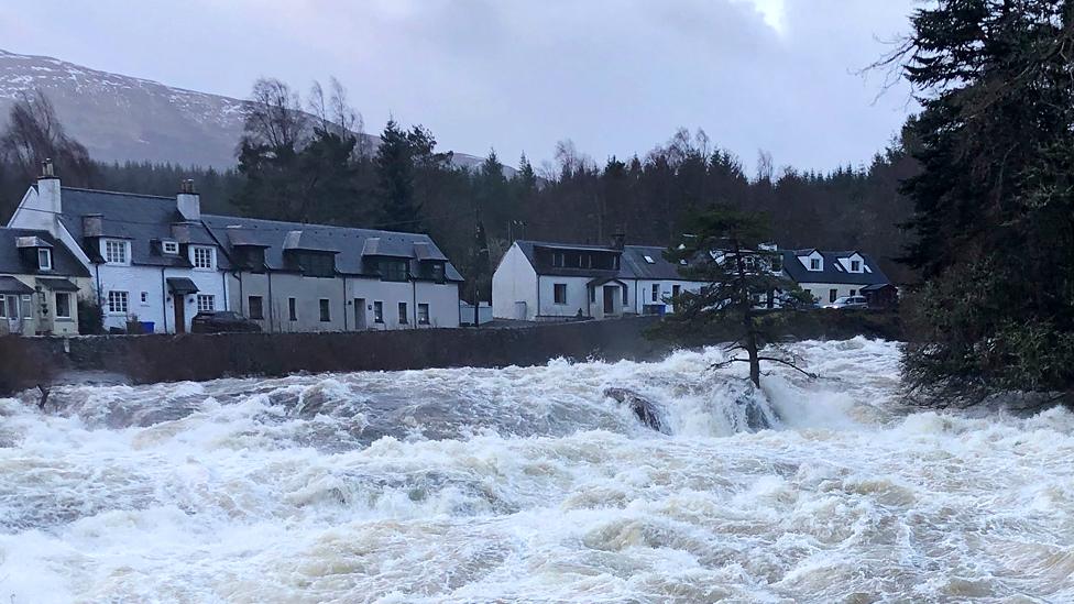 White water at the Falls of Dochart in Killin, Stirling