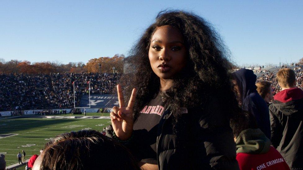 Allison Hunter at a Harvard football game