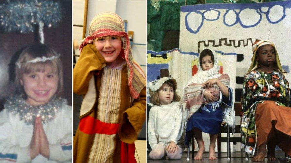 Children in their school nativity outfits