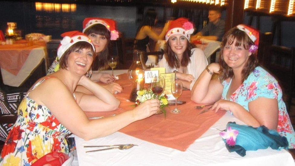 Elaine McIver in Thailand with her sister and nieces