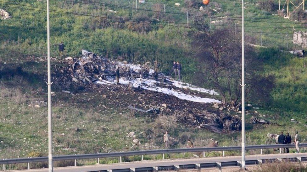 Crash site of an Israeli F-16 jet in northern Israel. Photo: 10 February 2018