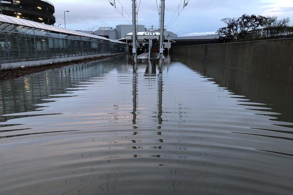 Flooded tram line