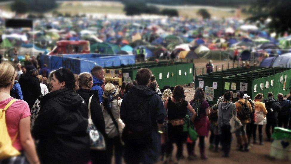 Toilet queues at the 2014 Glastonbury Festival in England