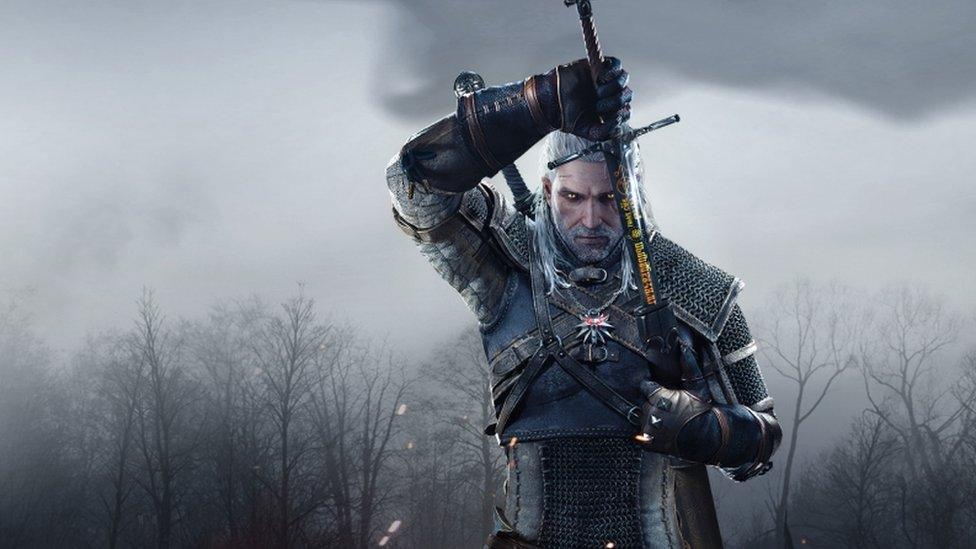 Geralt drawing his sword