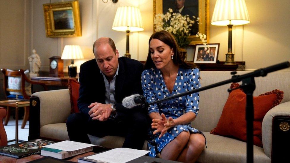 The Duke and Duchess of Cambridge recording a message for radio broadcast