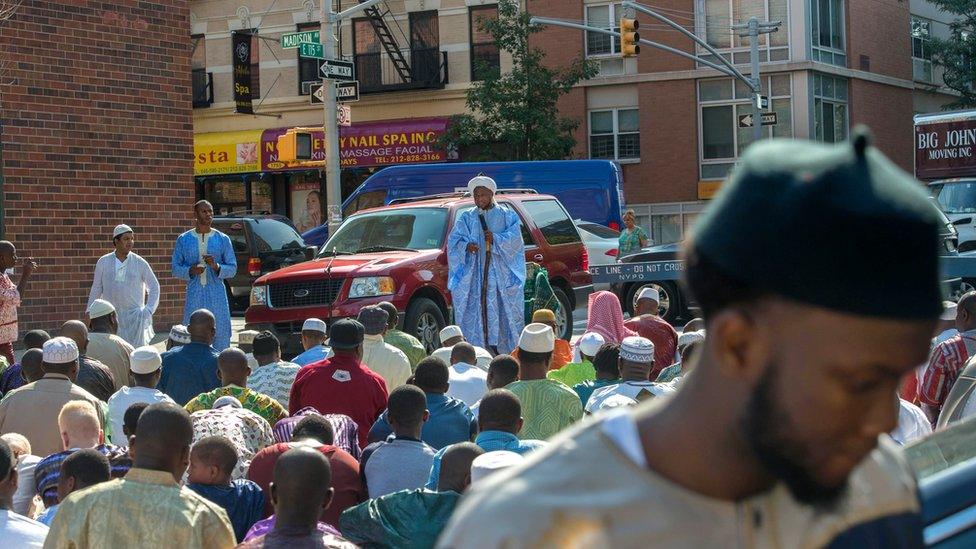 Worshippers mark the end of Ramadan in New York