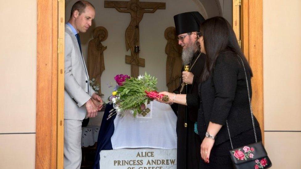 The duke at the tomb of his great-grandmother