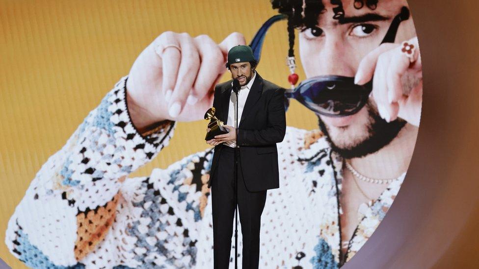 Bad Bunny accepts the Best Música Urbana Album award for “Un Verano Sin Ti” onstage during the 65th GRAMMY Awards at Crypto.com Arena on February 05, 2023 in Los Angeles, California