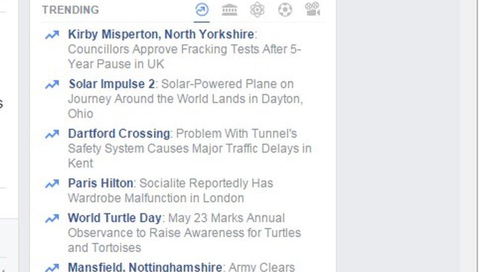 Facebook trending column