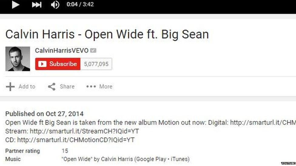 Screen grab of age rating on Calvin Harris music video