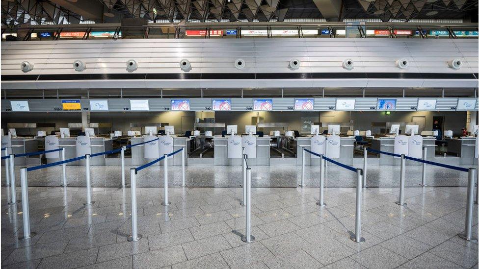 Closed counter pictured at Frankfurt Airport