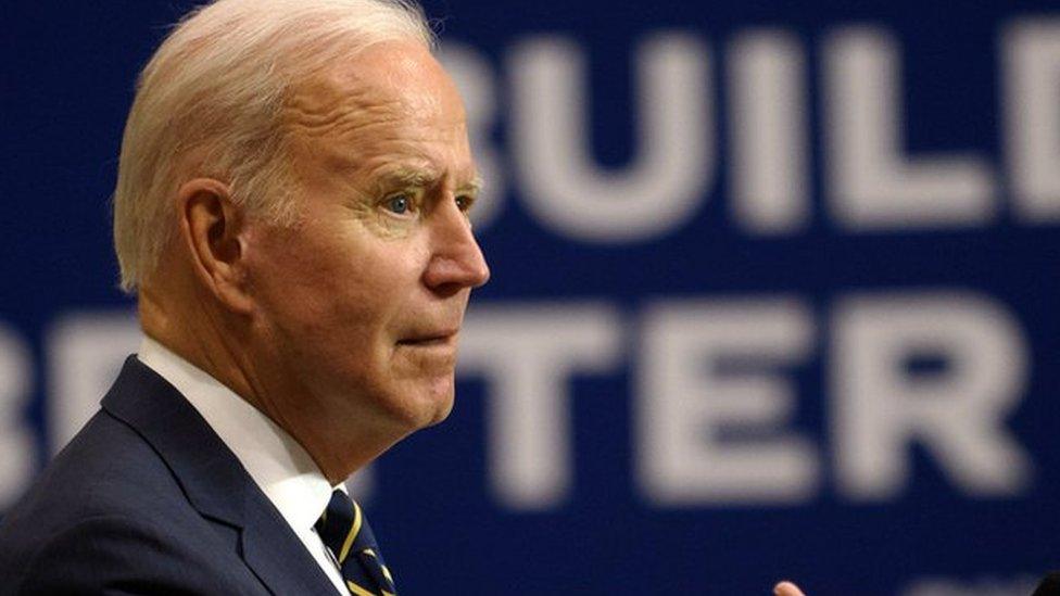 US President Joe Biden speaks at Mill 19, a former steel mill being developed into a robotics research facility, on the campus of Carnegie Mellon University on January 28, 2022 in Pittsburgh, Pennsylvania