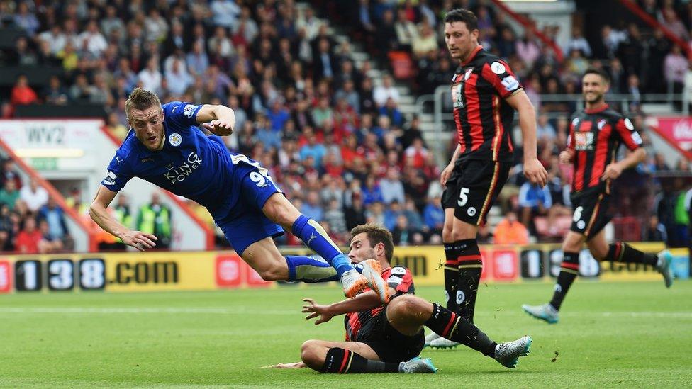 Jamie Vardy scores against Bournemouth