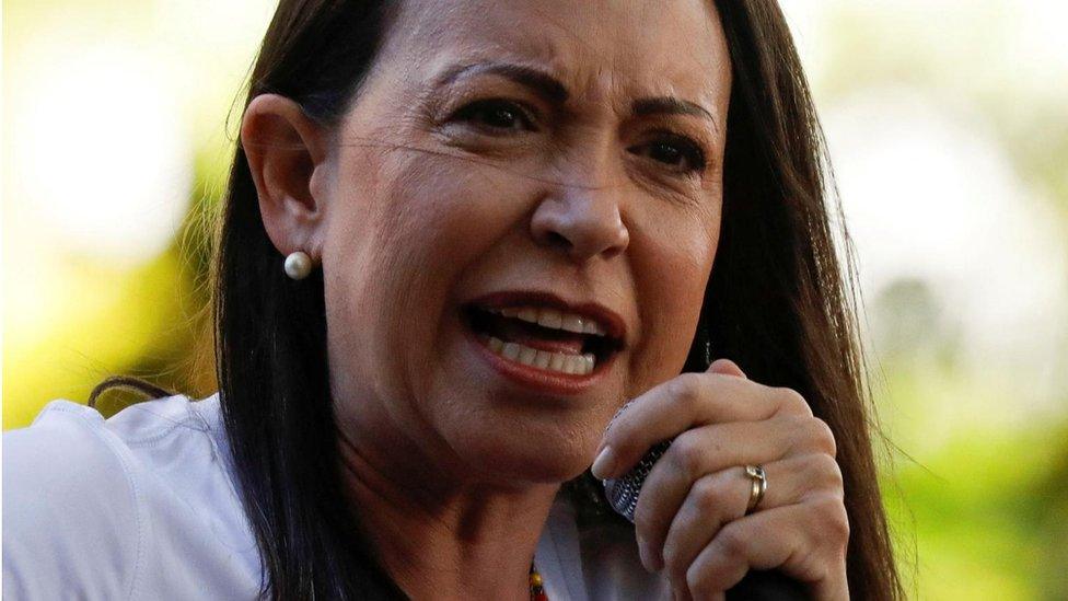 enezuelan opposition presidential candidate Maria Corina Machado addresses supporters during an event, in Caracas, Venezuela January 23, 2024. REUTERS