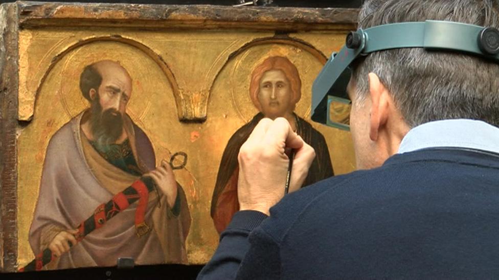 Restoration work on Lorenzetti picture