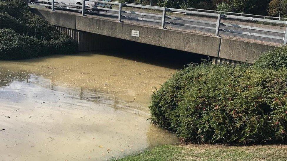 The flood water under an underpass