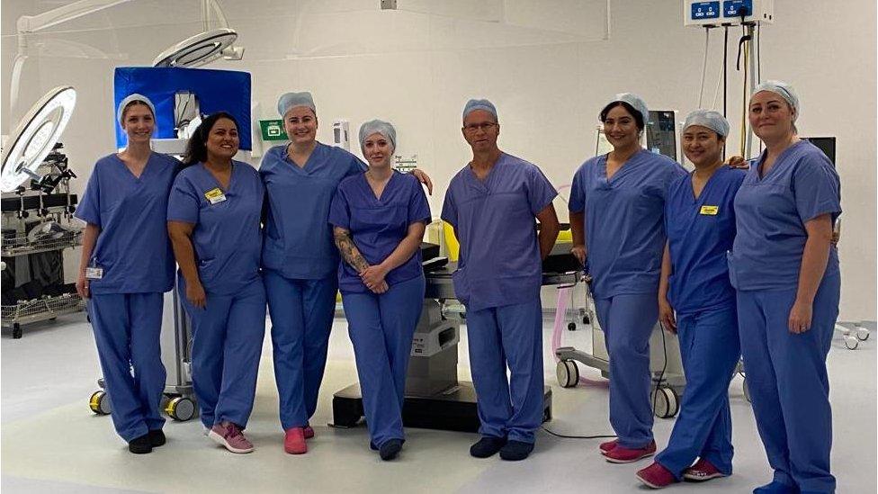 Staff in the new operating theatre