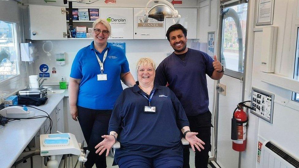 The inside of the mobile dental van