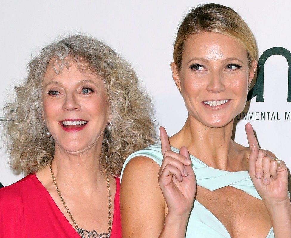 Actresses Blythe Danner (left) and Gwyneth Paltrow attend the 25th annual EMA Awards presented by Toyota and Lexus and hosted by the Environmental Media Association at Warner Bros. Studios on October 24, 2015.