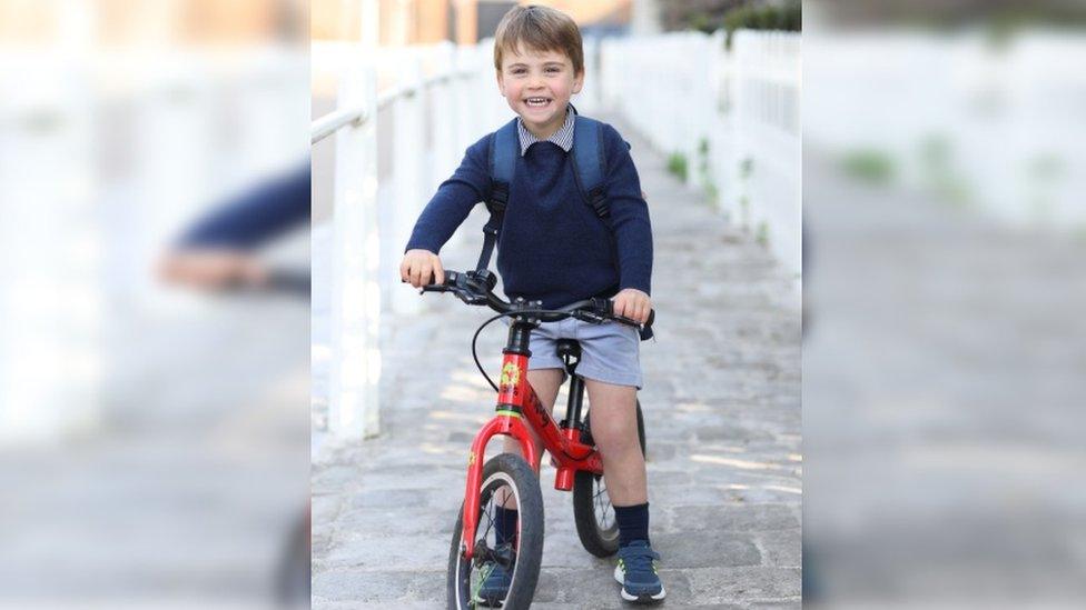 Prince Louis on his Frog bike, taken on Wednesday by his mother, the Duchess of Cambridge, at Kensington Palace