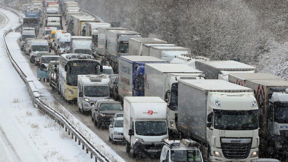 Stationary traffic on the M20 near Ashford, Kent