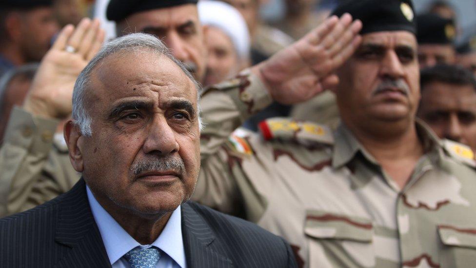 Iraqi Prime Minister Adel Abdul Mahdi at a funeral ceremony in Baghdad (23 October 2019)