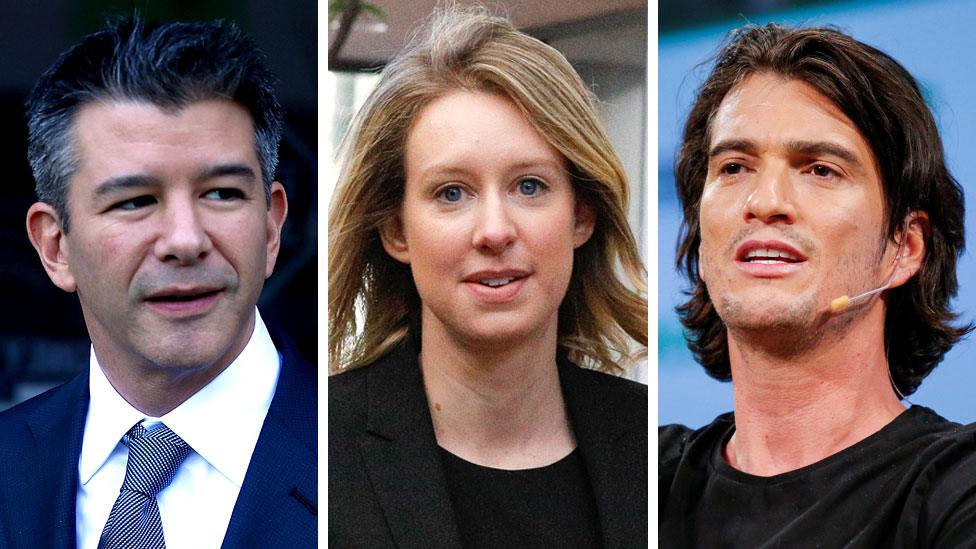 Travis Kalanick, Elizabeth Holmes and Adam Neumann