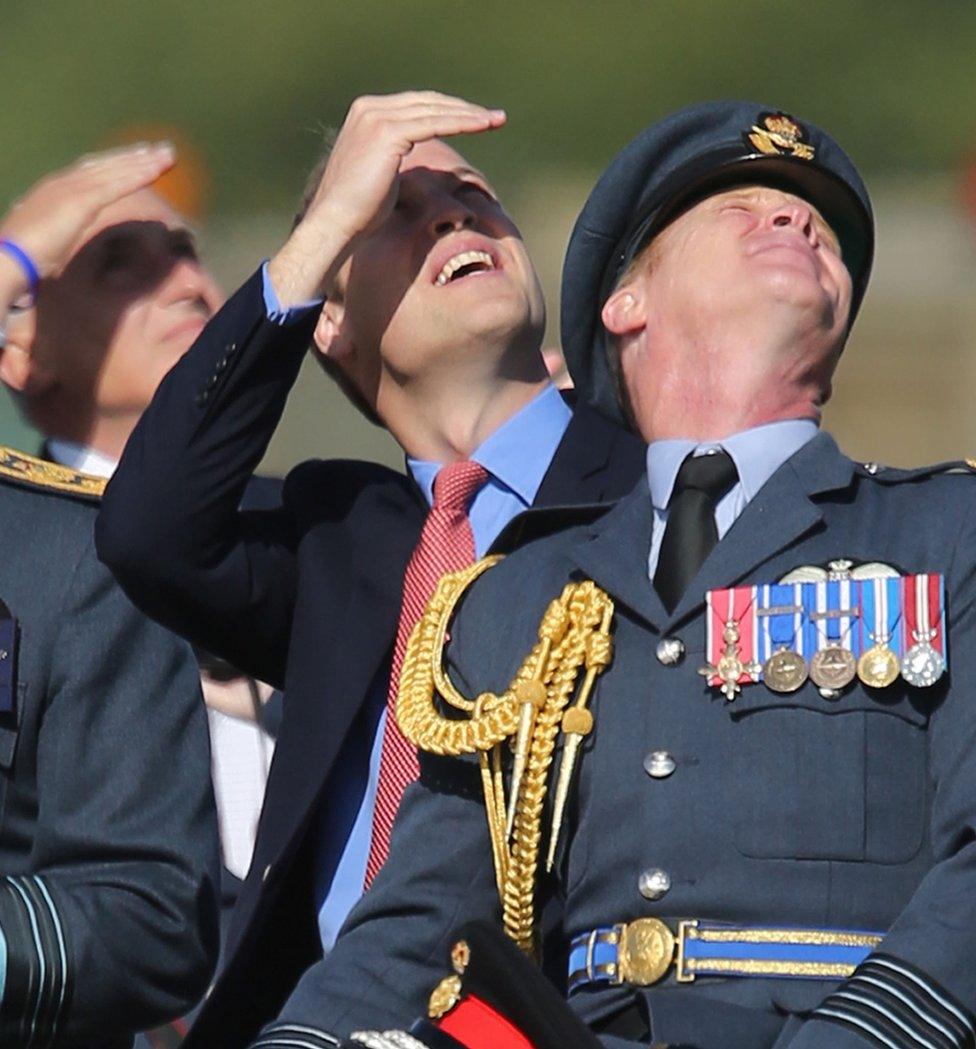 Prince William watching a display at RAF Coningsby