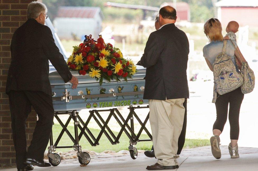 Jacob's coffin was decorated with Ninja Turtle stickers