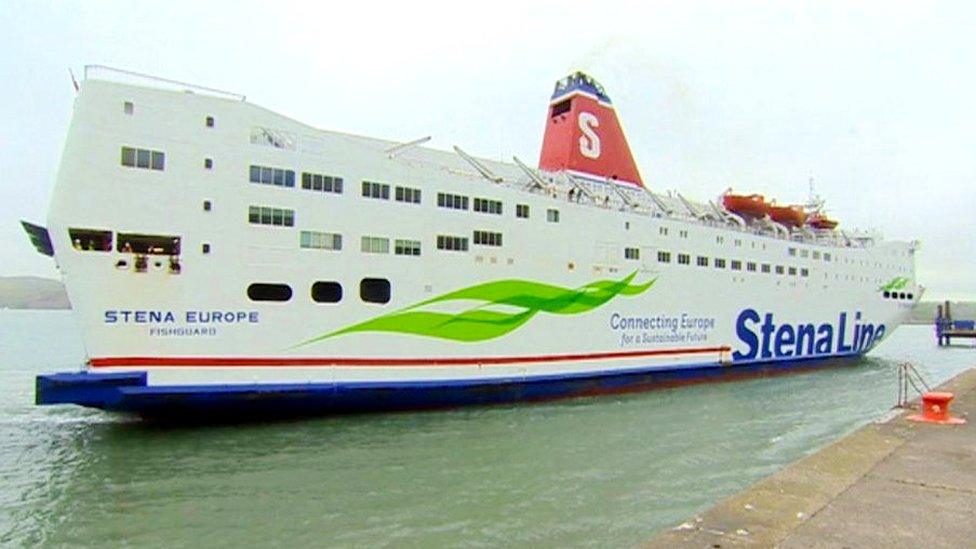 A Stena Line ferry docking in Fishguard