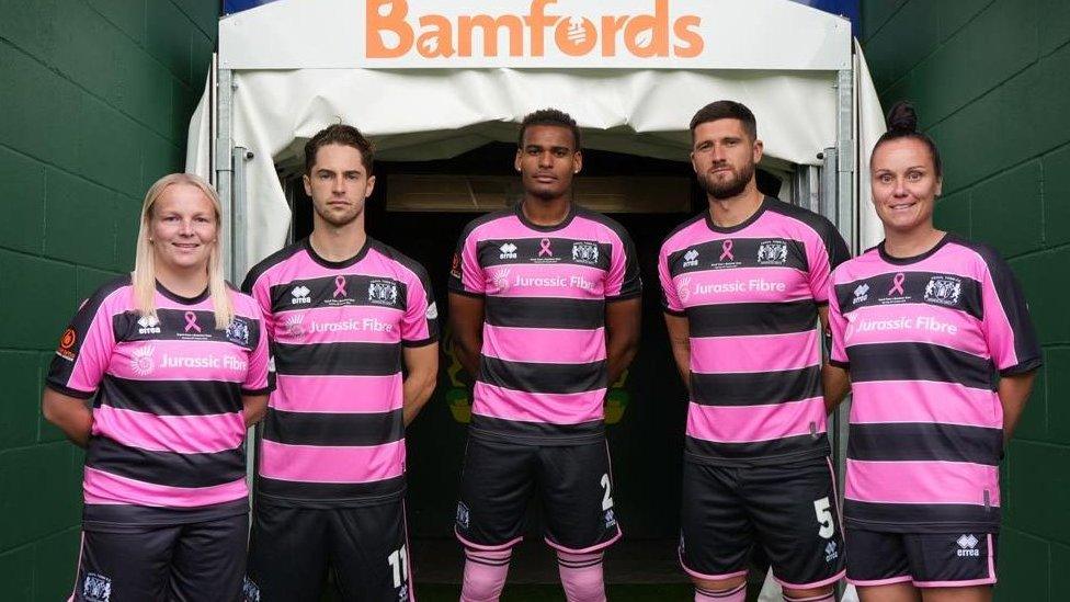 Yeovil Town Football Club players in their pink kits