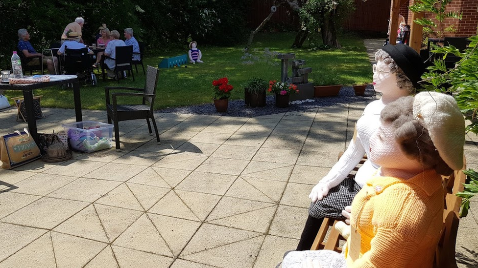 Knitted characters in garden at Chiswick House