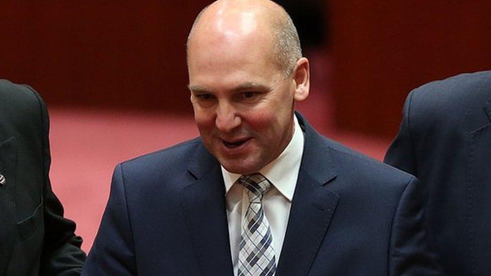 Stephen Parry (centre) being elected president of the Senate in 2014