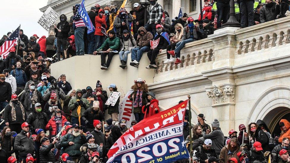 Supporters of Donald Trump at the west entrance of the Capitol during the 'Stop the Steal' protest