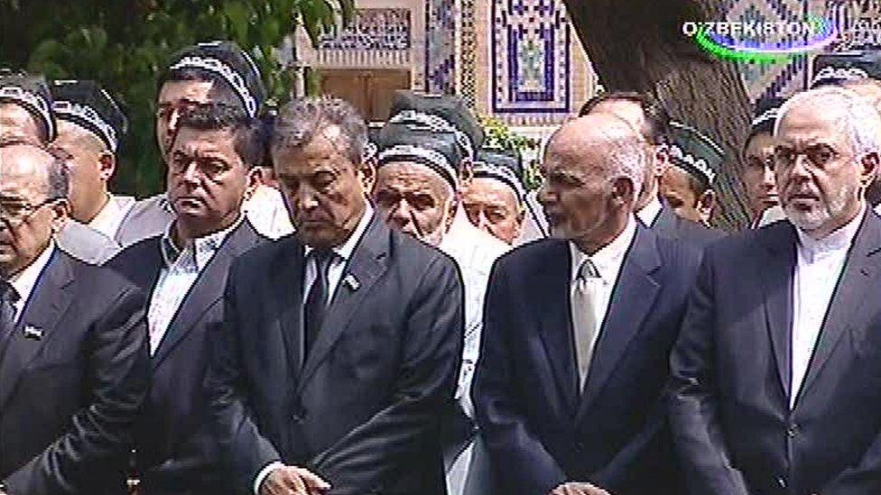 Mourners at Islam Karimov's funeral, as shown on Ozbekiston TV