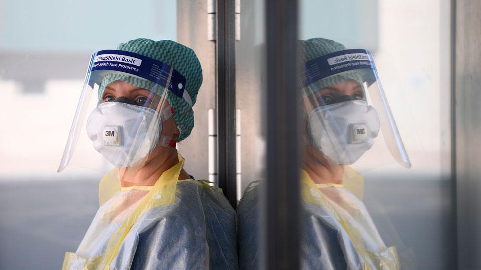 An nurse during a COVID-19 virus testing procedures demonstration in Co Antrim