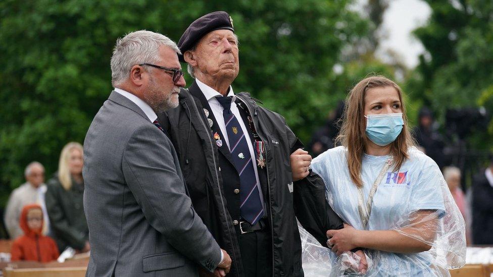 A Normandy veteran and his family at the National Memorial Arboretum