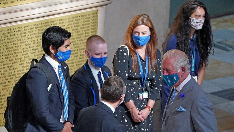 The Prince of Wales talking to schoolchildren at the museum