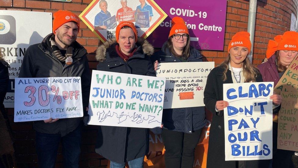 Picket line outside Royal Victoria Hospital in Belfast