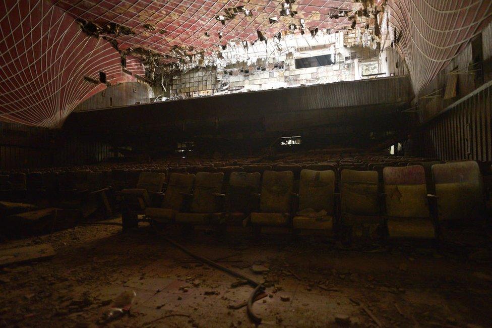 The gutted interior of Delhi's Uphaar cinema after a fire destroyed it in 1997.